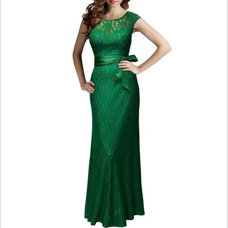 Lace Pinup Mermaid Maxi Dress Summer Women Belted Backless Sleeveless Long Party Dresses Plus Size Vestido De Renda