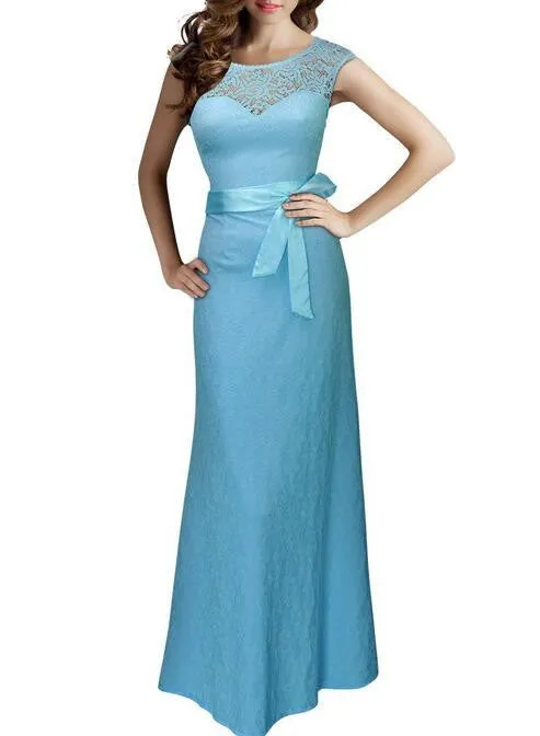 Lace Pinup Mermaid Maxi Dress Summer Women Belted Backless Sleeveless Long Party Dresses Plus Size Vestido De Renda