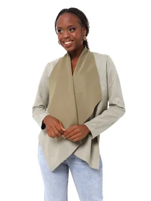 Ladies Suede Waterfall Jacket - Light Fatigue