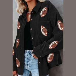 'Lainey' Sequin Corduroy Football Jacket