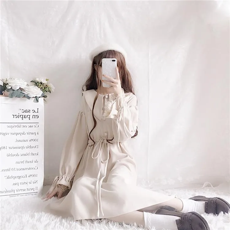 Lantern Loose Sleeve Lace Collar Dress SD00563