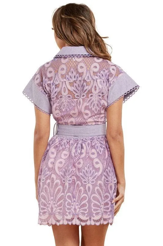 LAVENDER CROCHET DETAIL MINI DRESS
