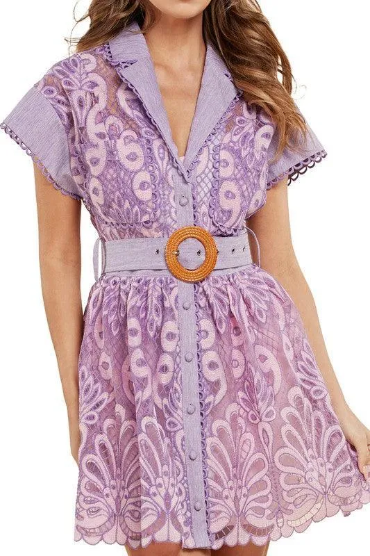 LAVENDER CROCHET DETAIL MINI DRESS
