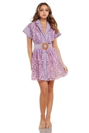 LAVENDER CROCHET DETAIL MINI DRESS
