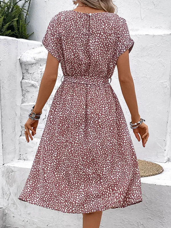 Leopard Print Midi Dress with Belted Waist and Button Front