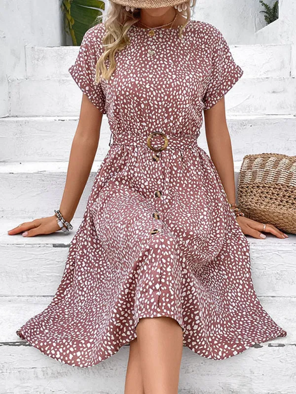 Leopard Print Midi Dress with Belted Waist and Button Front