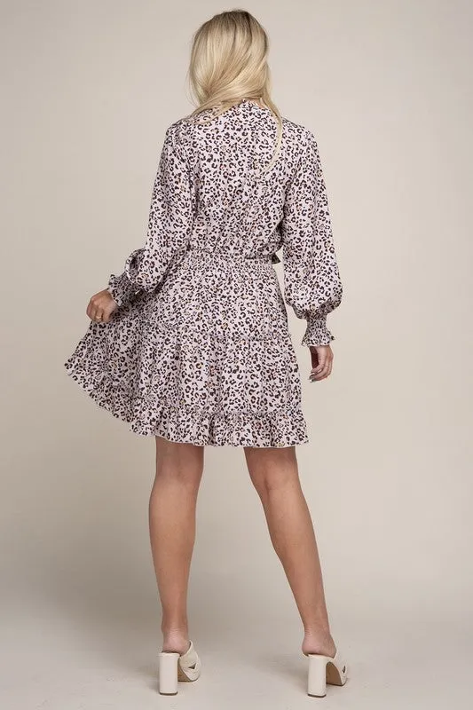 LEOPARD PRINT RUFFLE HEM DRESS