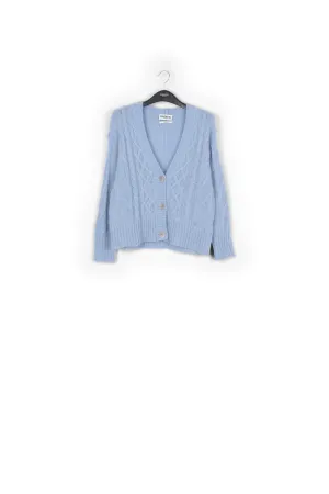 Light blue cable-knit V-neck cardigan