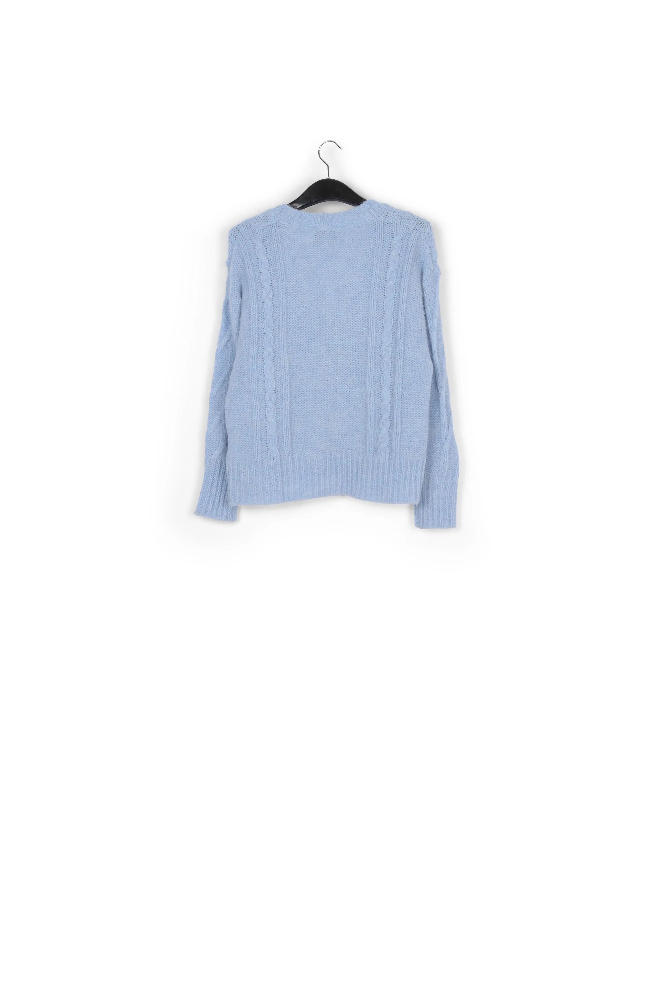 Light blue cable-knit V-neck cardigan