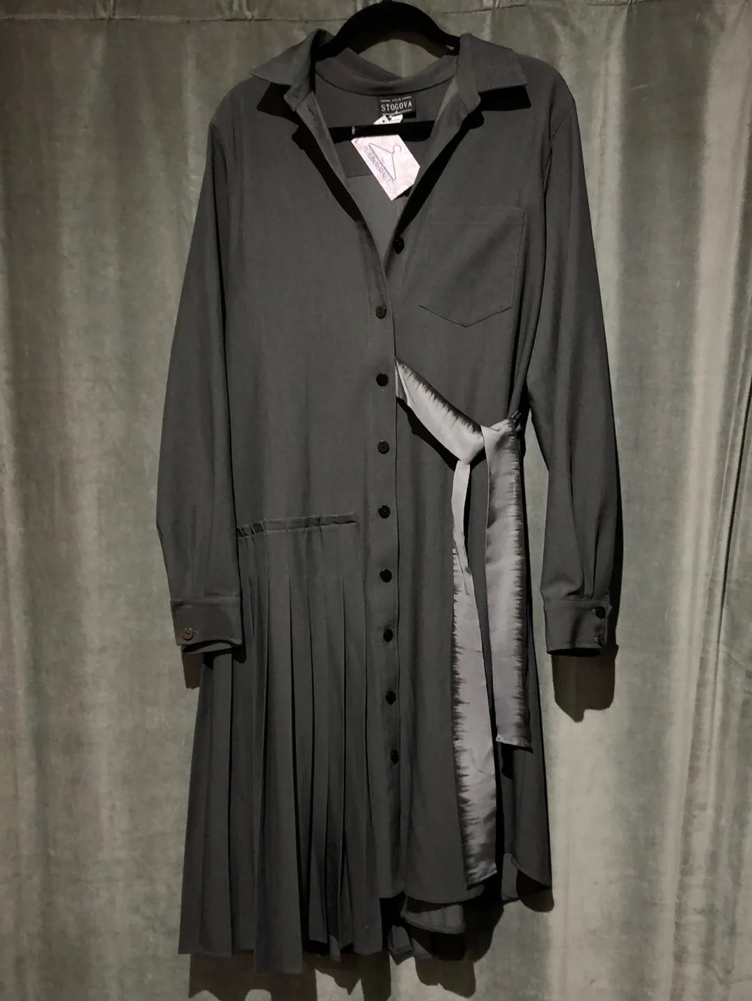 Lilia stogova Dark Grey Long Sleeve Collared Button Down dress