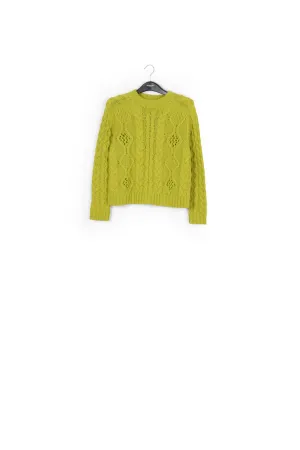 Lime green cable-knit wool-blend sweater