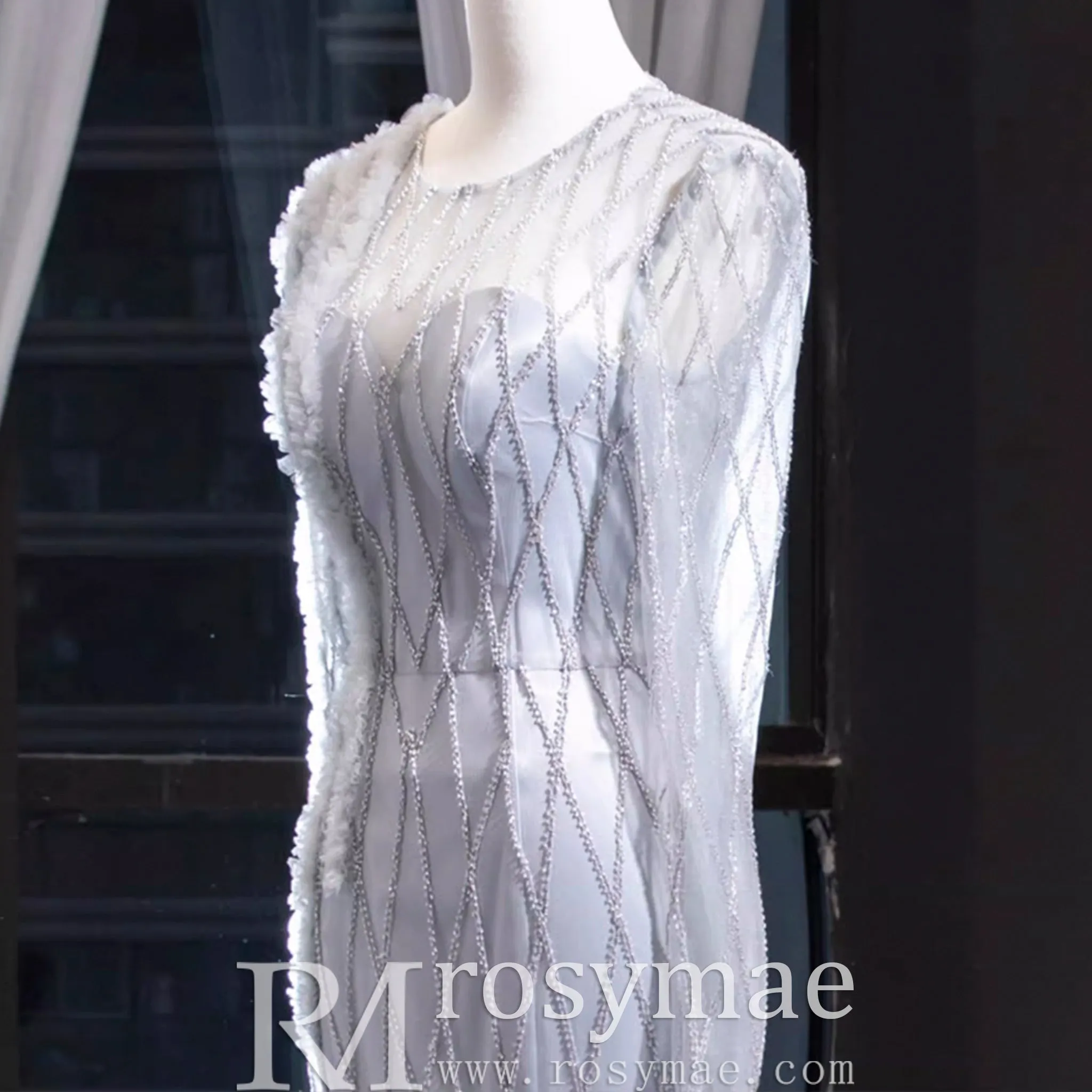 Long Sleeve Beaded Trumpet Wedding Dress with Keyhole