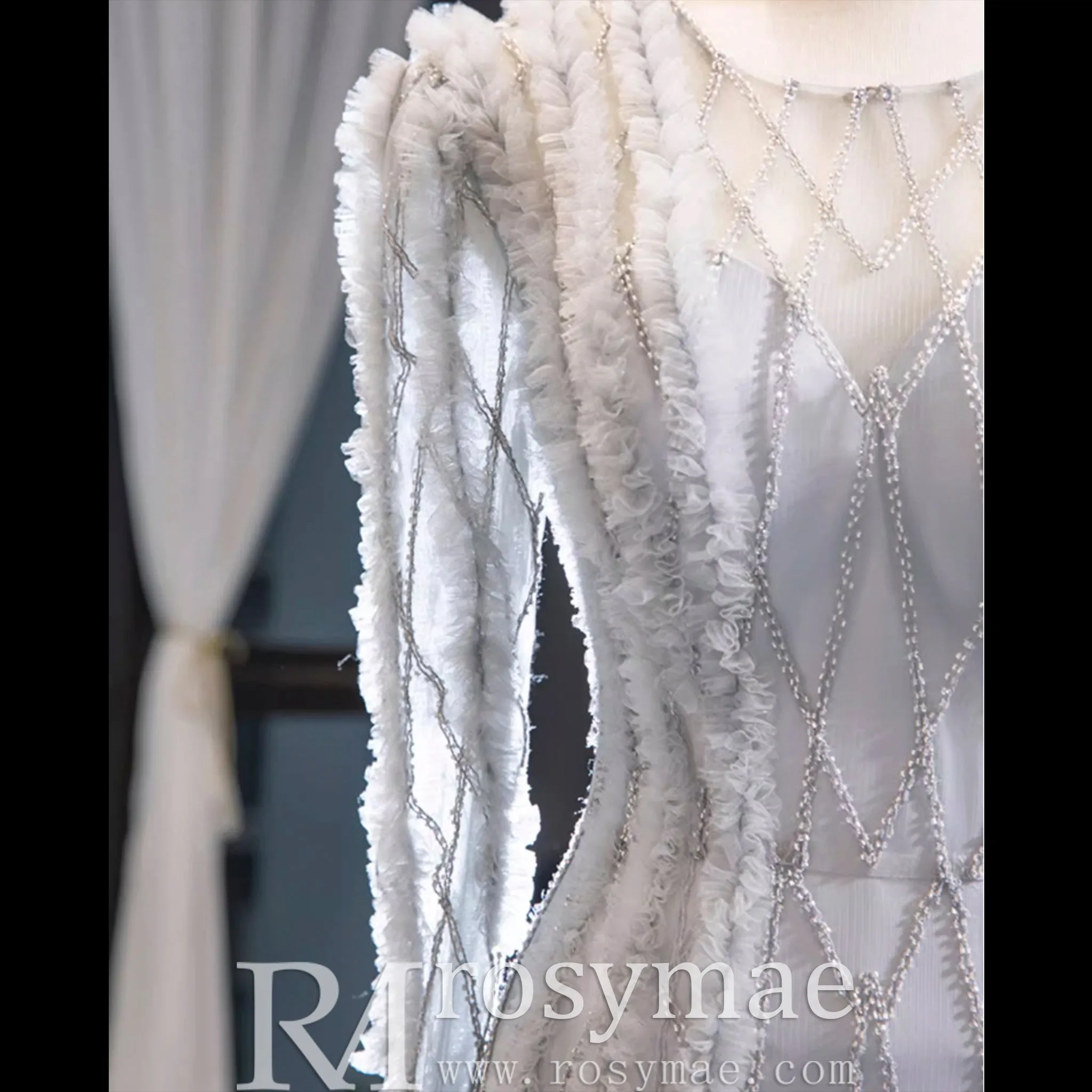 Long Sleeve Beaded Trumpet Wedding Dress with Keyhole