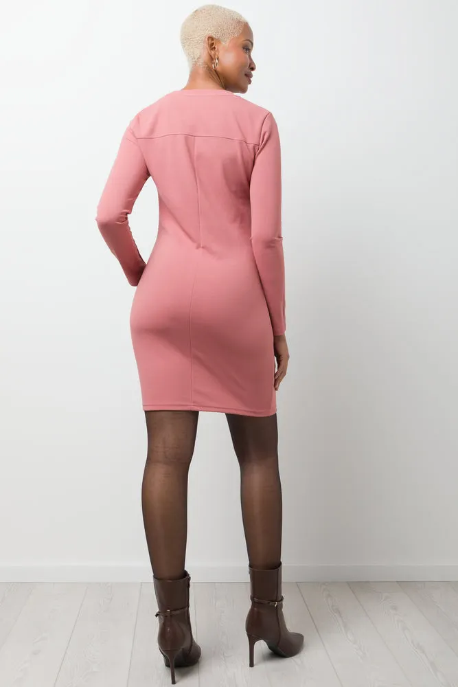 Long Sleeve Bodycon Dress Pink