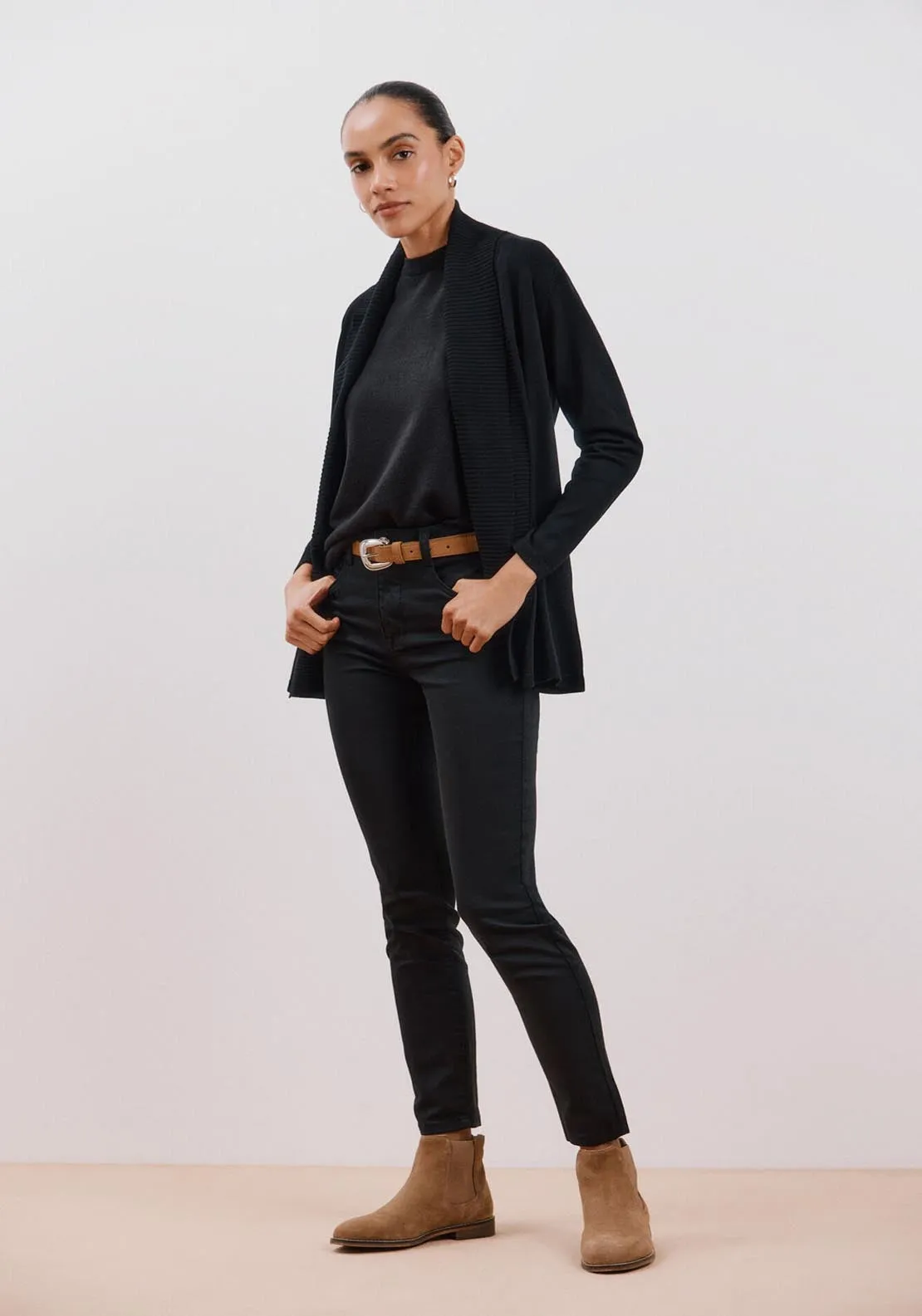 Long Sleeve Open Cardigan - Black