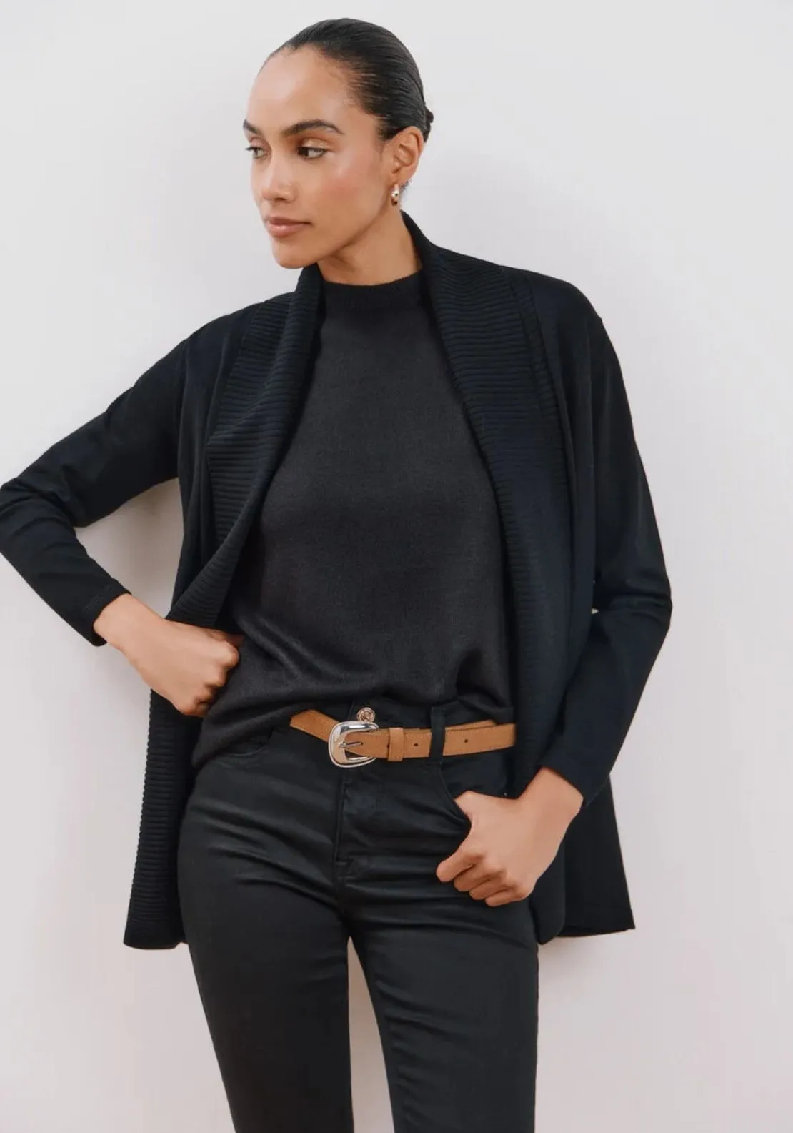 Long Sleeve Open Cardigan - Black