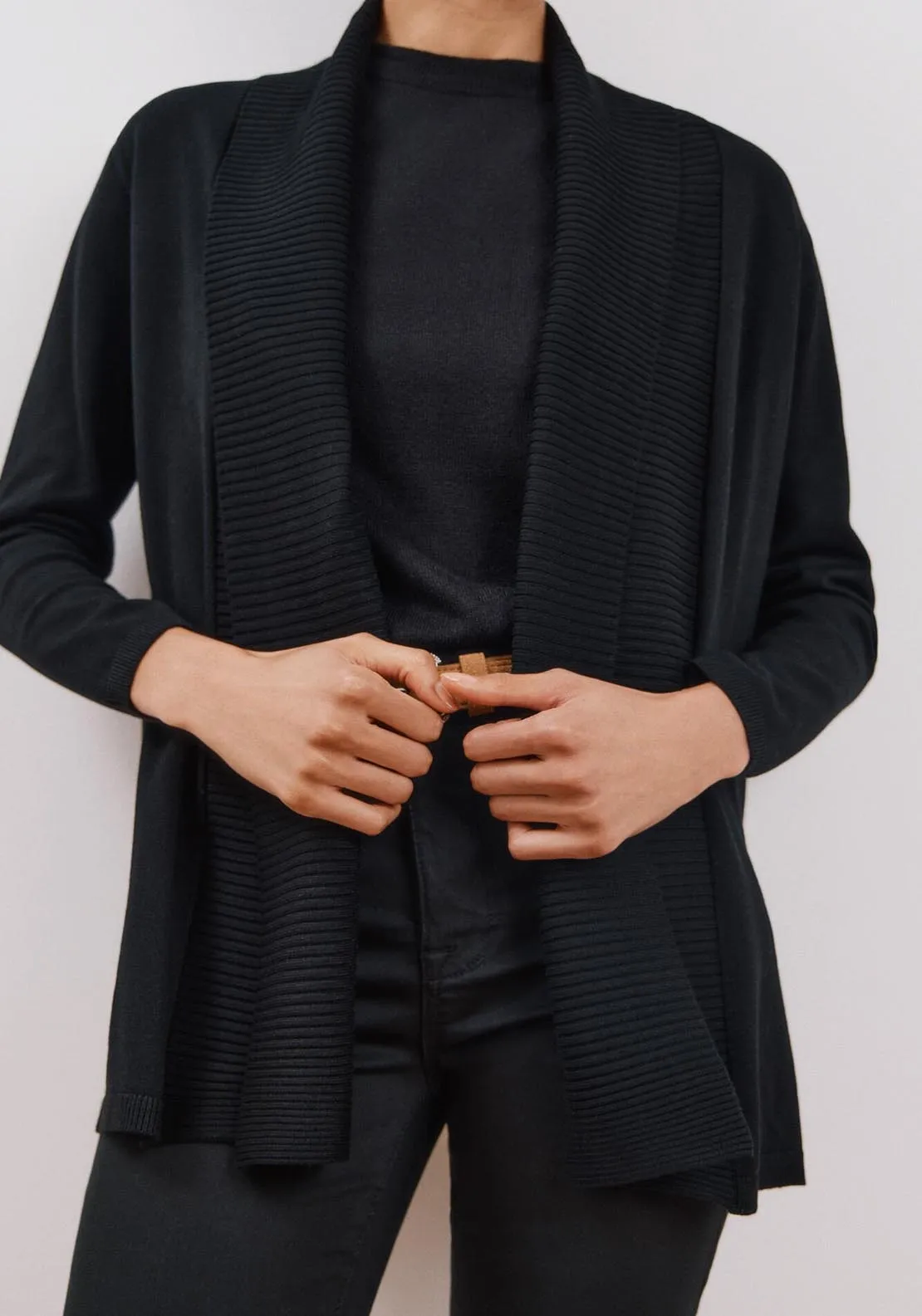 Long Sleeve Open Cardigan - Black