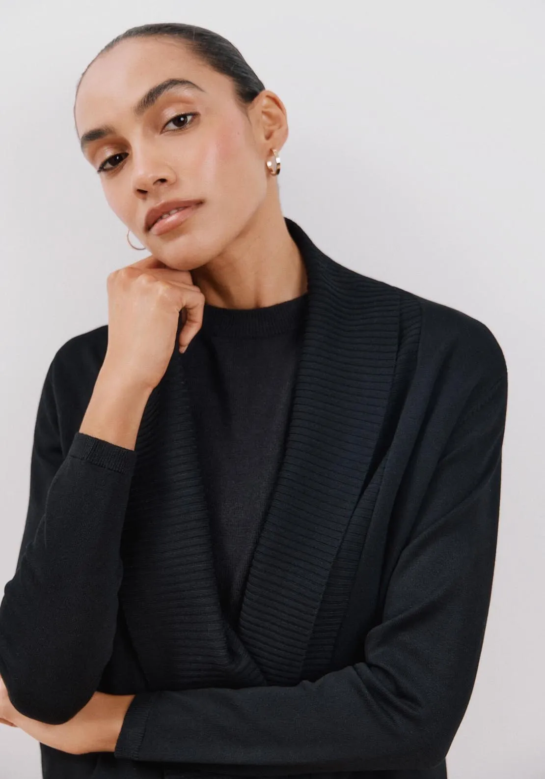Long Sleeve Open Cardigan - Black
