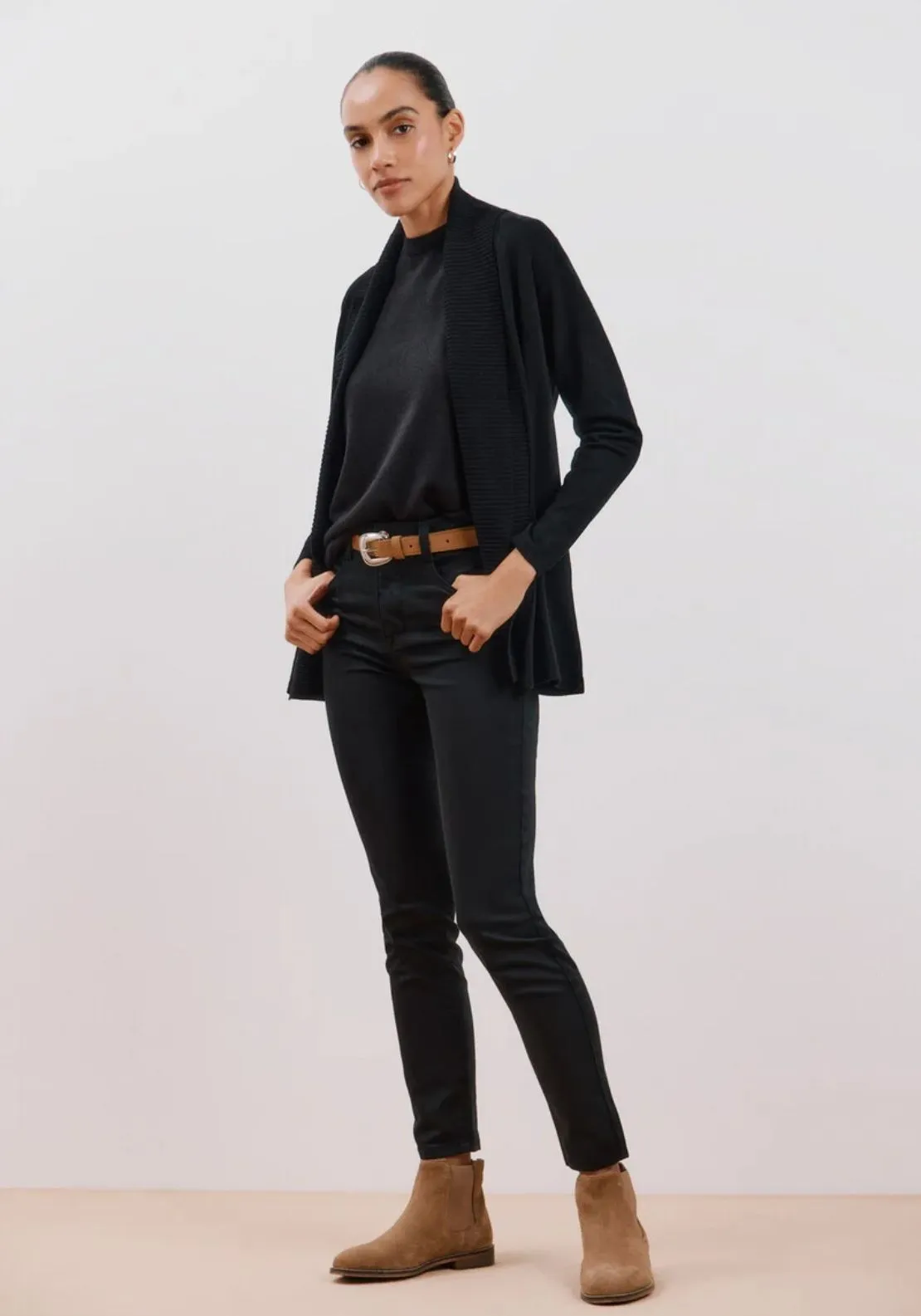 Long Sleeve Open Cardigan - Black