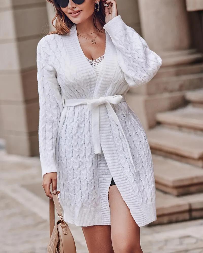 Long Sleeve Open Front Cable Knit Cardigan