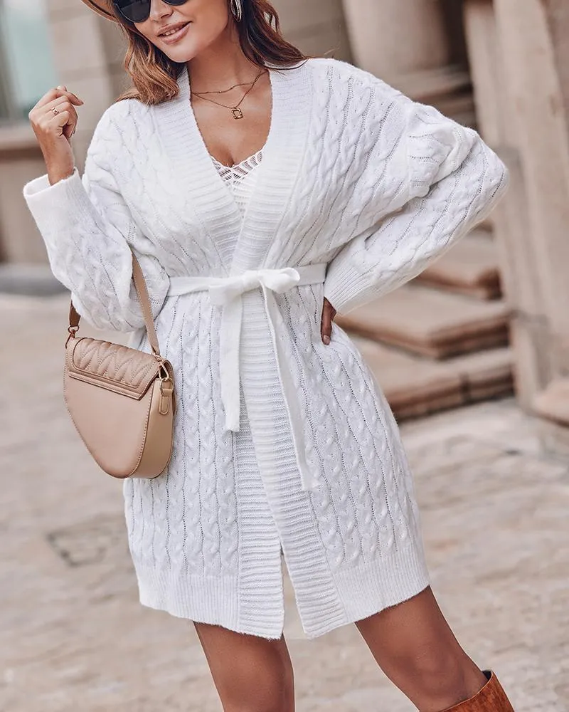 Long Sleeve Open Front Cable Knit Cardigan