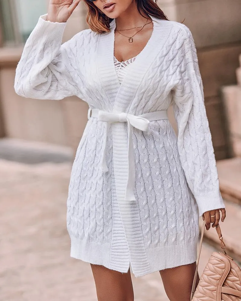 Long Sleeve Open Front Cable Knit Cardigan