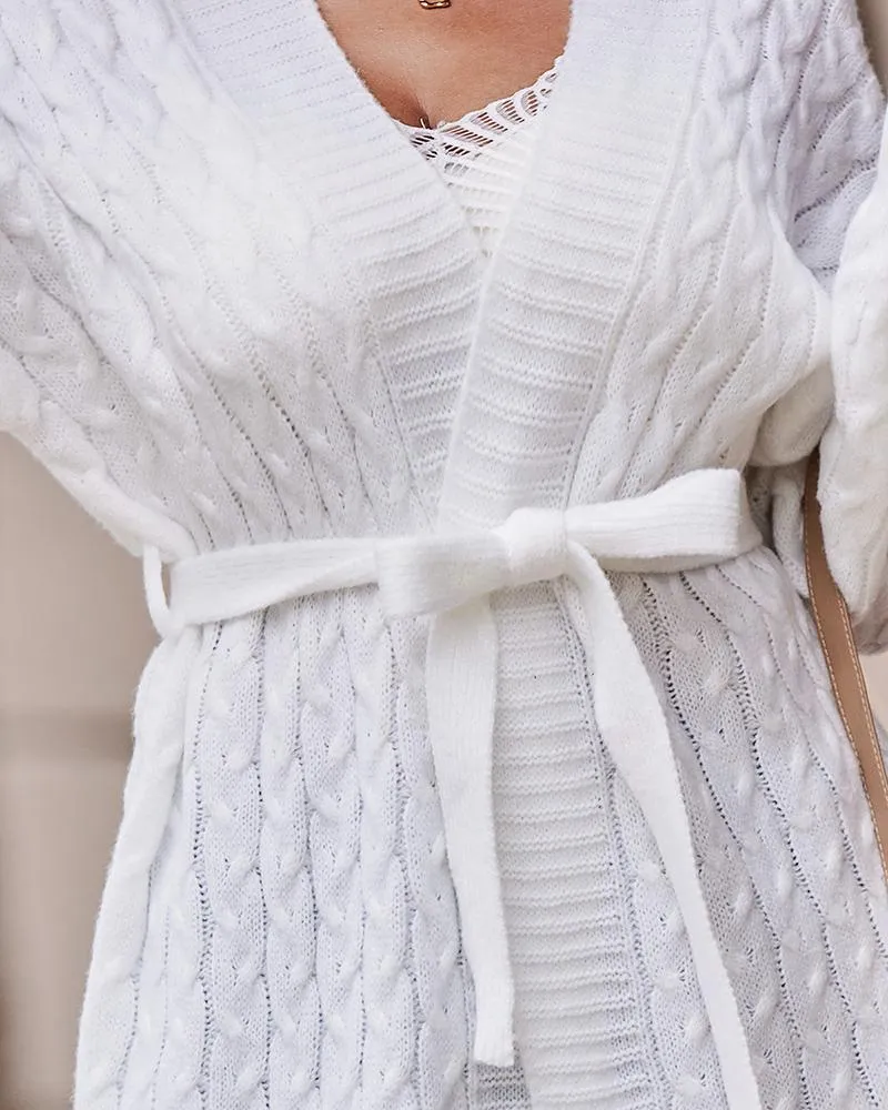 Long Sleeve Open Front Cable Knit Cardigan