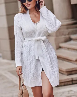 Long Sleeve Open Front Cable Knit Cardigan