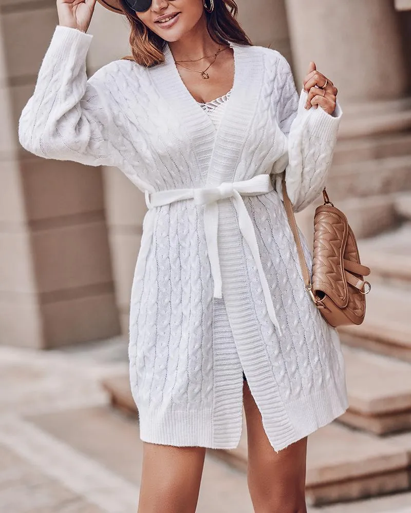 Long Sleeve Open Front Cable Knit Cardigan