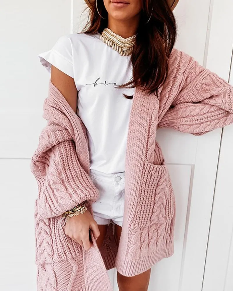 Long Sleeve Pocket Design Knit Cardigan