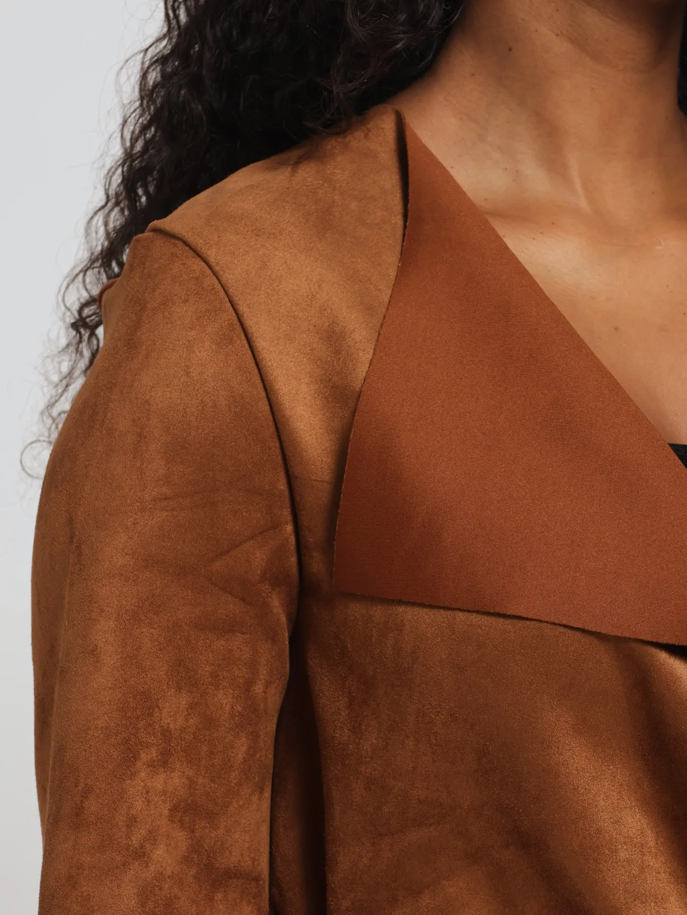 Long Sleeve Suede Waterfall Jacket - Brown