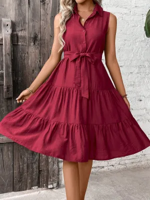 LUNE Ruffle Hem Belted Shirt Dress