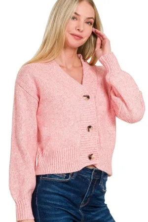 Melange Knit Cardigan Sweater - Rose Pink