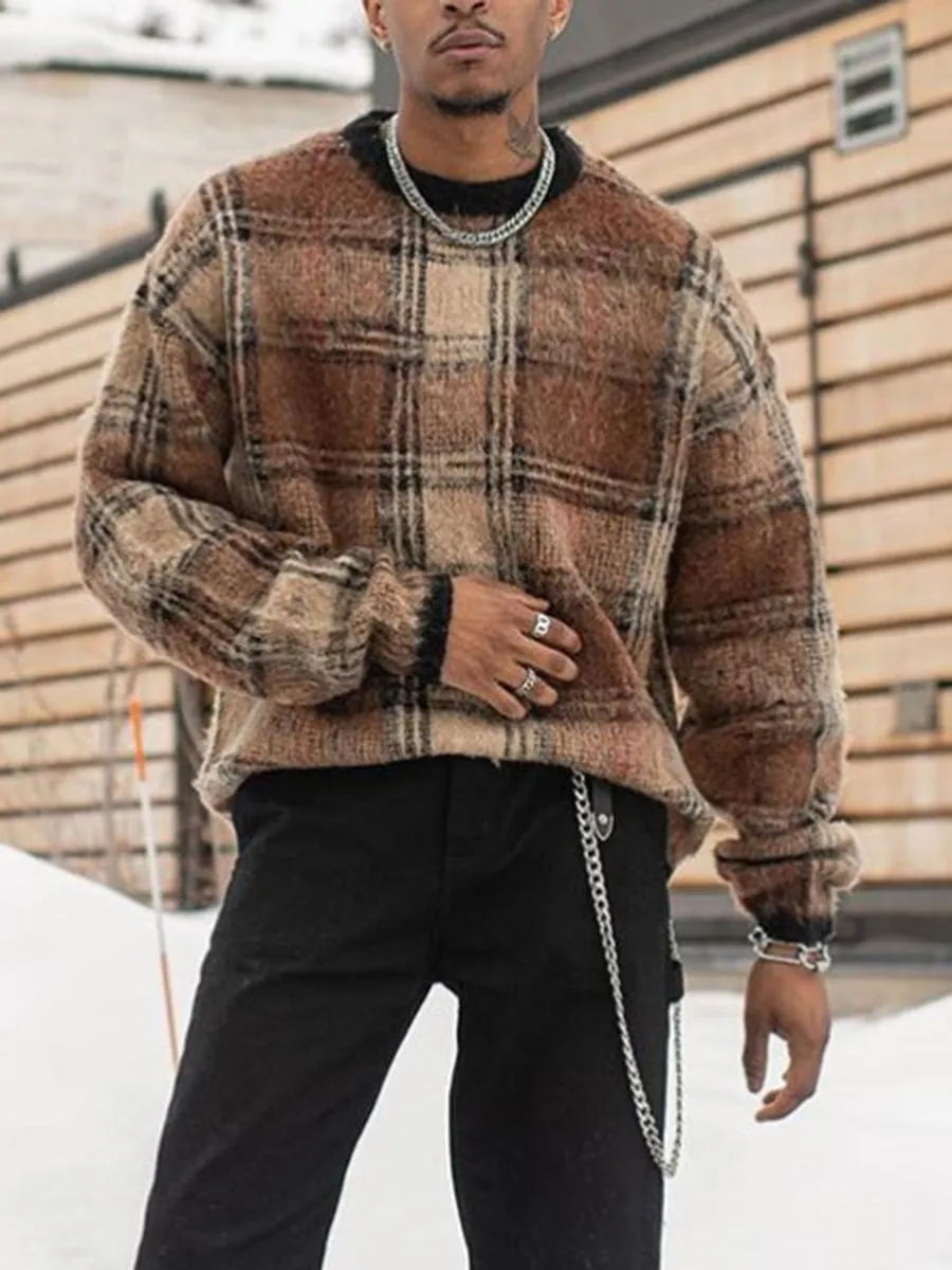Men'S Fashion Plaid Casual Long Sleeve Sweater