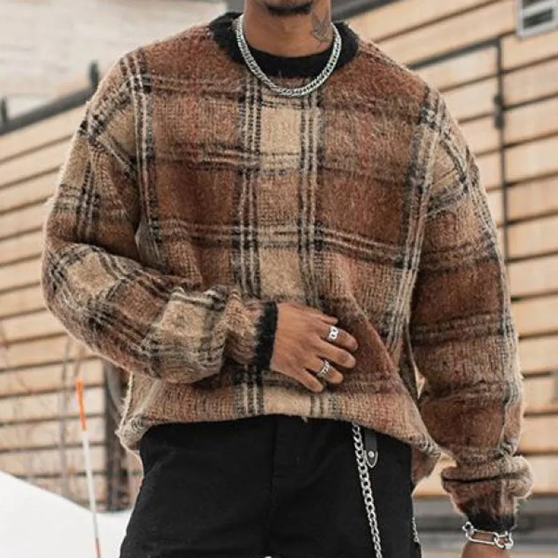Men'S Fashion Plaid Casual Long Sleeve Sweater