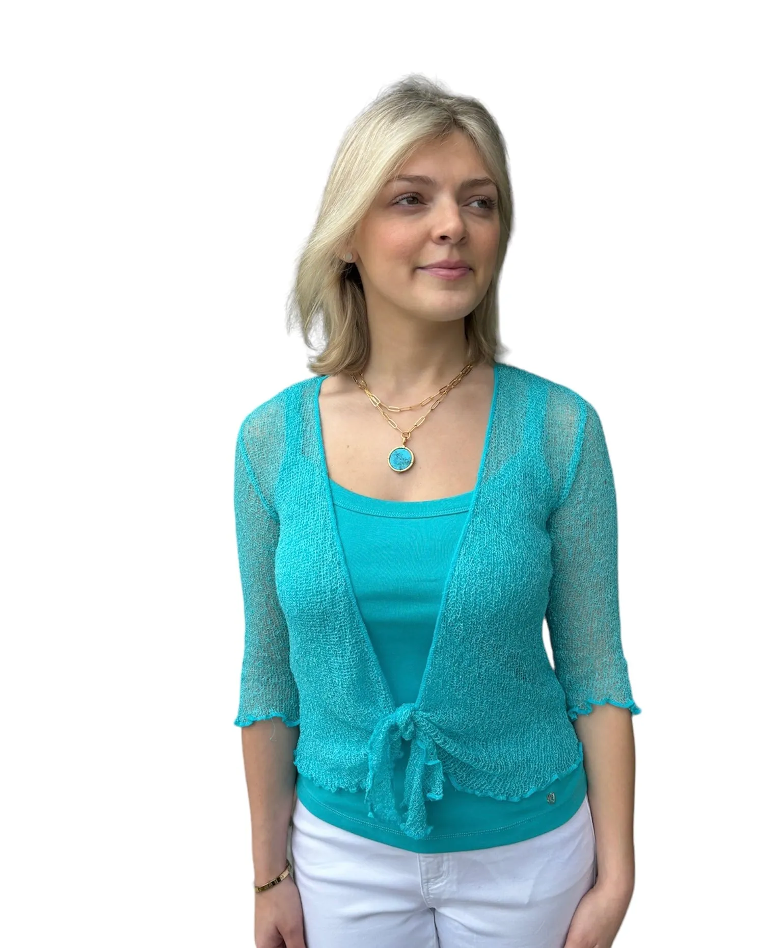 MESH CARDIGAN - AQUA