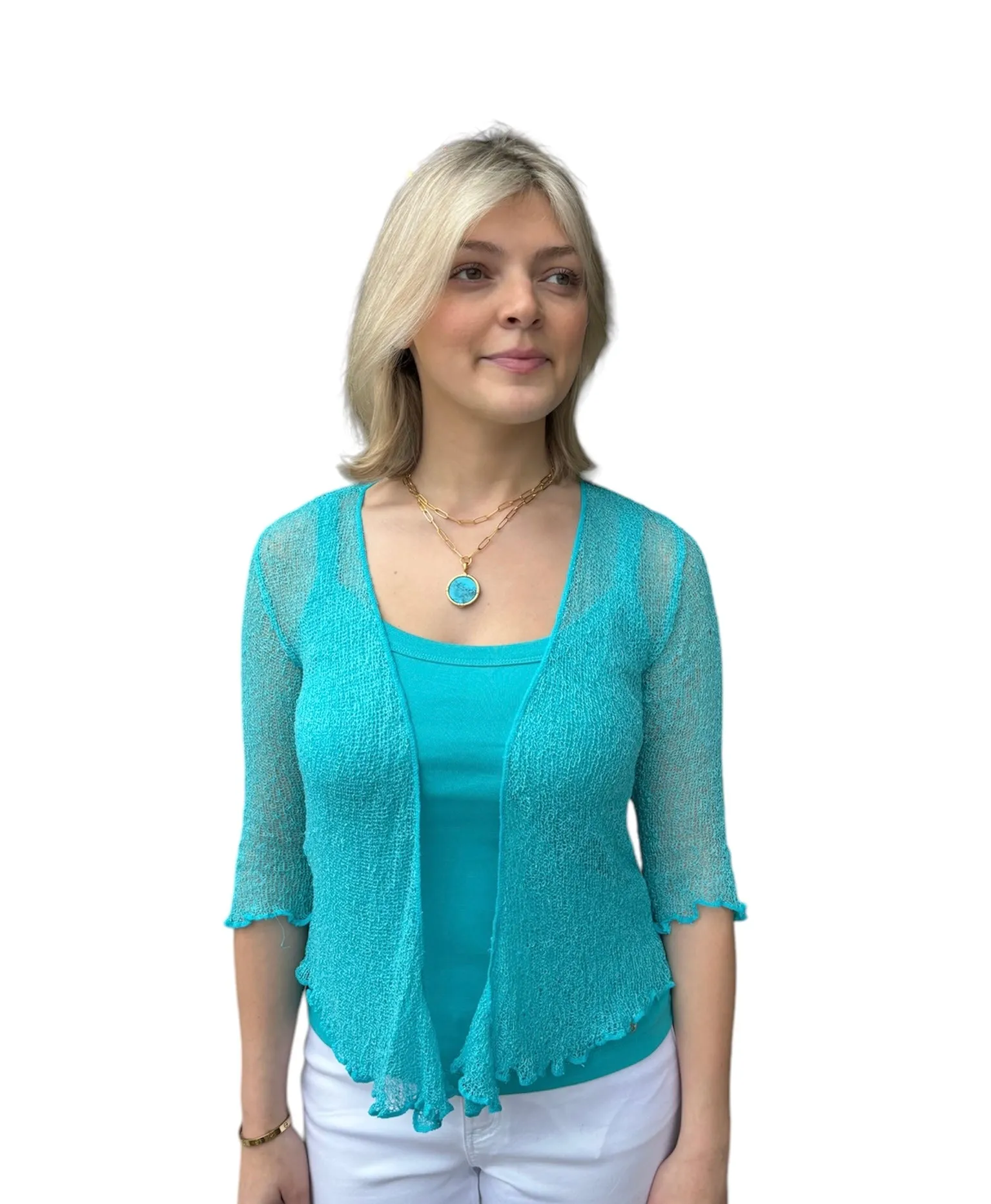 MESH CARDIGAN - AQUA