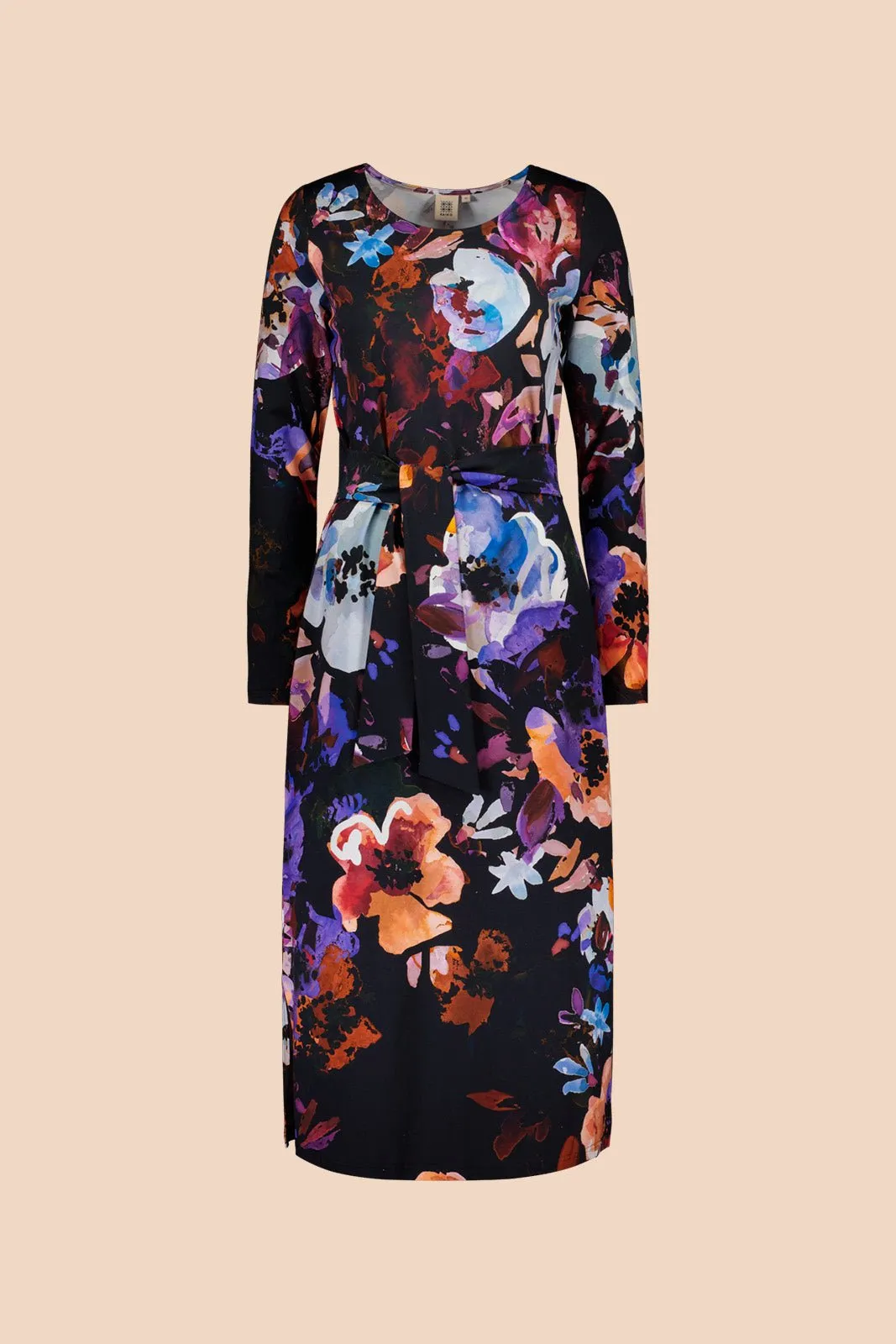 Midi Belted Dress, Black Anemone