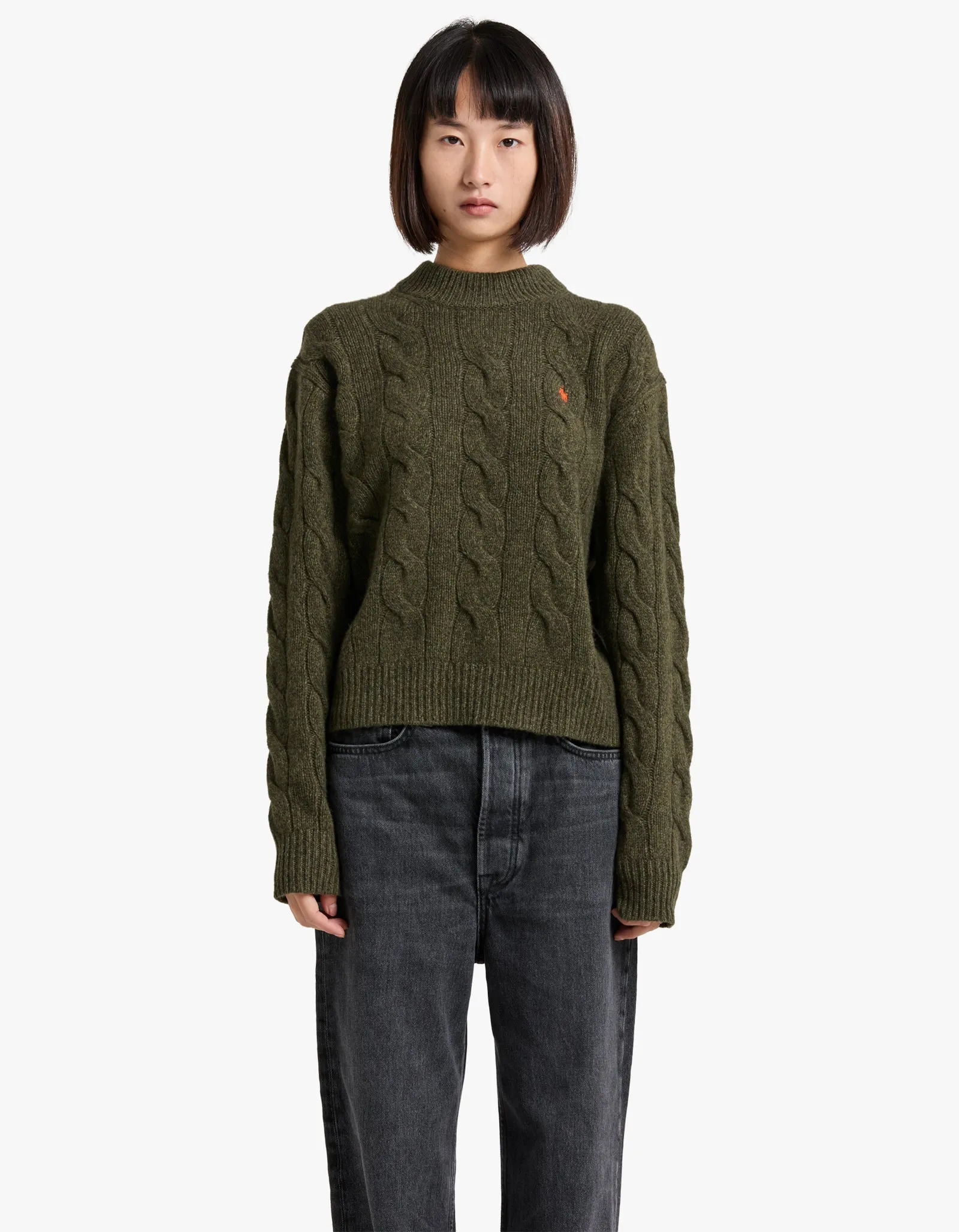 Mockneck L/S Pullover - Olive Marl