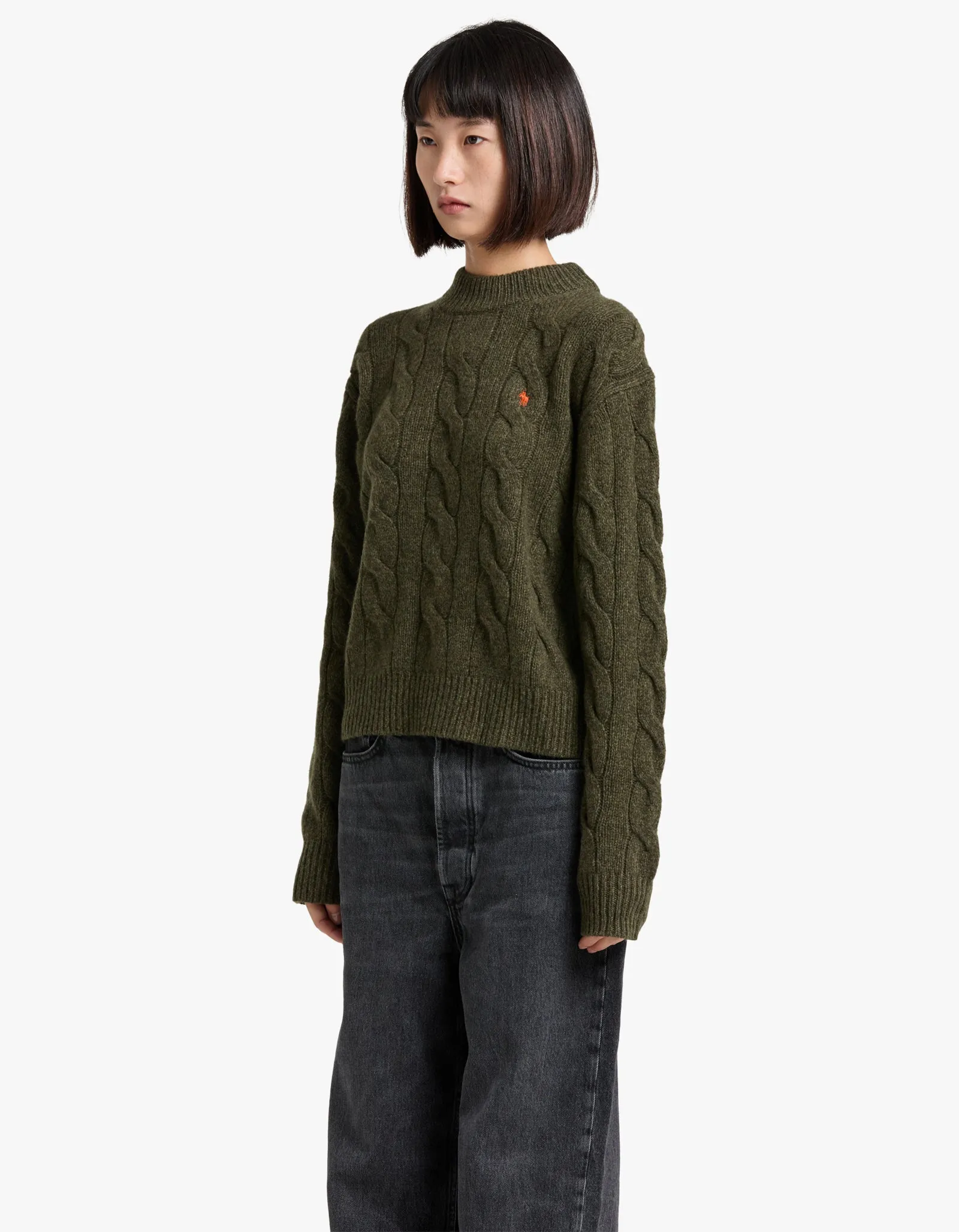 Mockneck L/S Pullover - Olive Marl