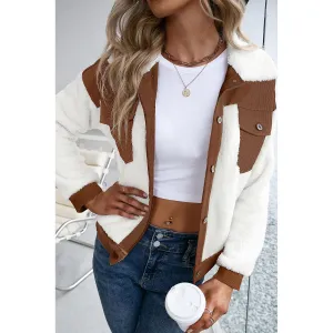 Modische braune Cordjacke mit Patchwork-Design für Damen von WOLFFMODE