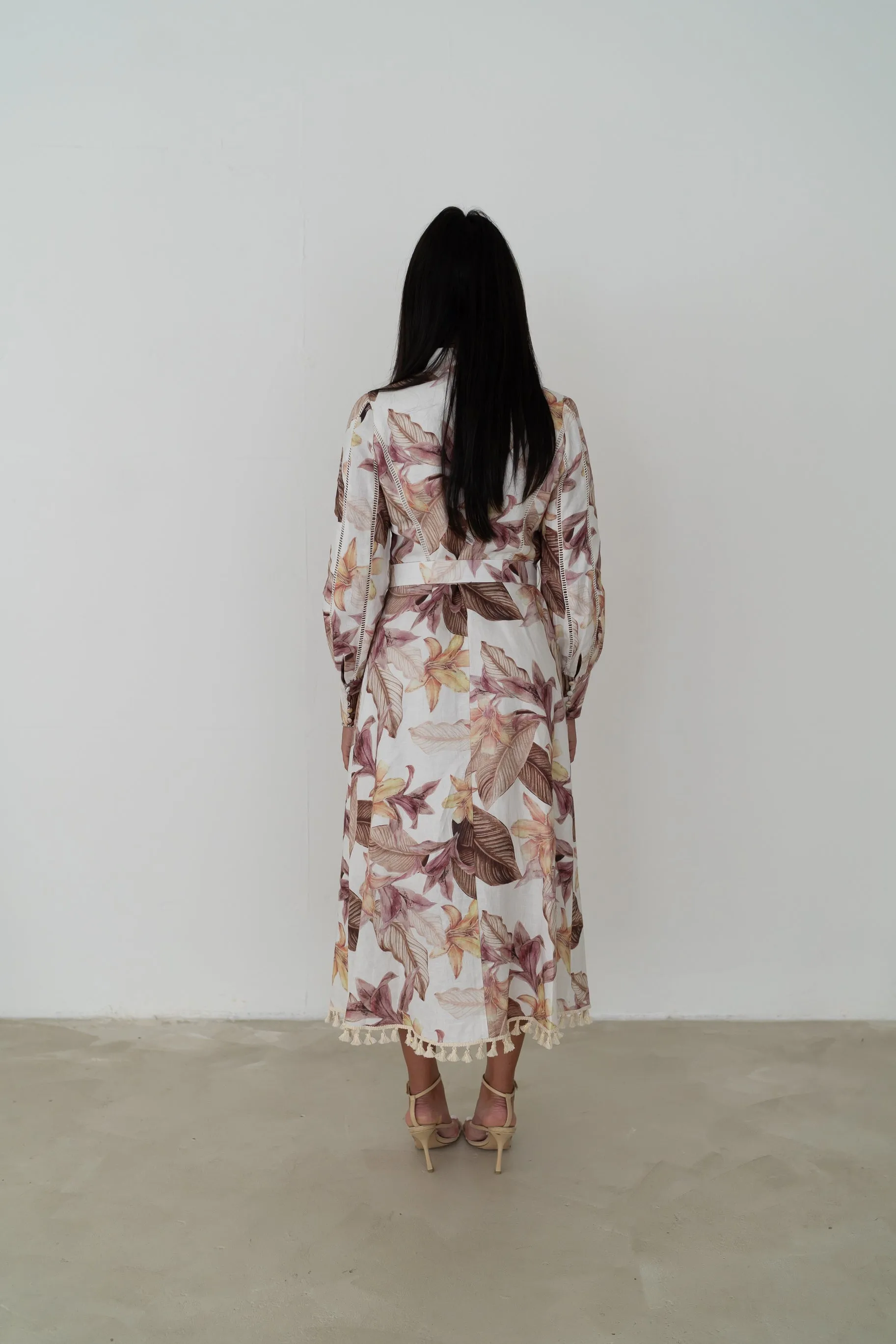 Monet Belted Linen Long Dress