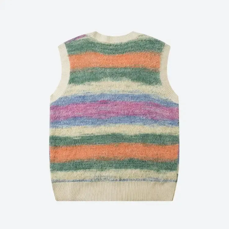 Multicolored Plush Sweater Vest in Soft Touch Knit Material
