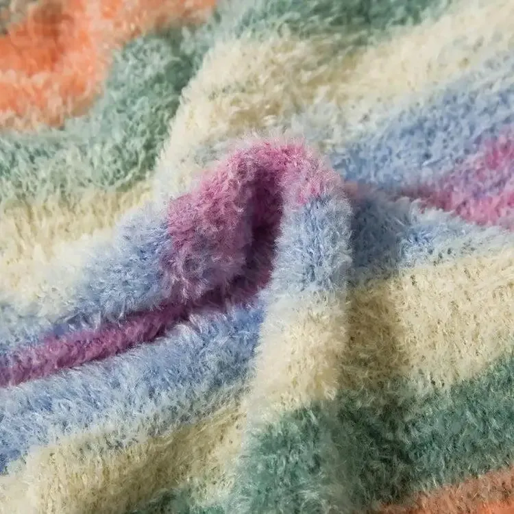 Multicolored Plush Sweater Vest in Soft Touch Knit Material