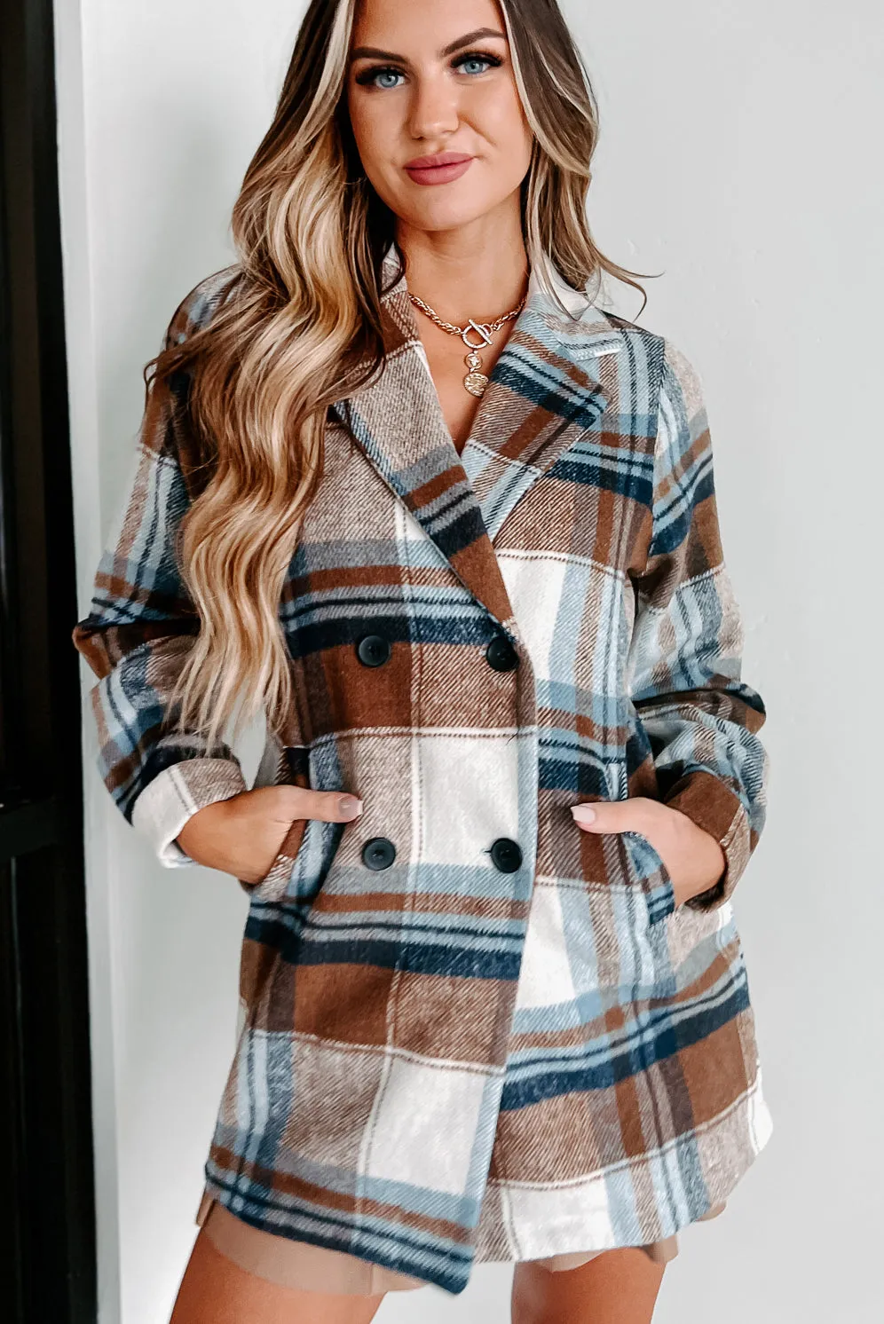 My Charming Self Plaid Blazer Shacket (Blue/Brown)
