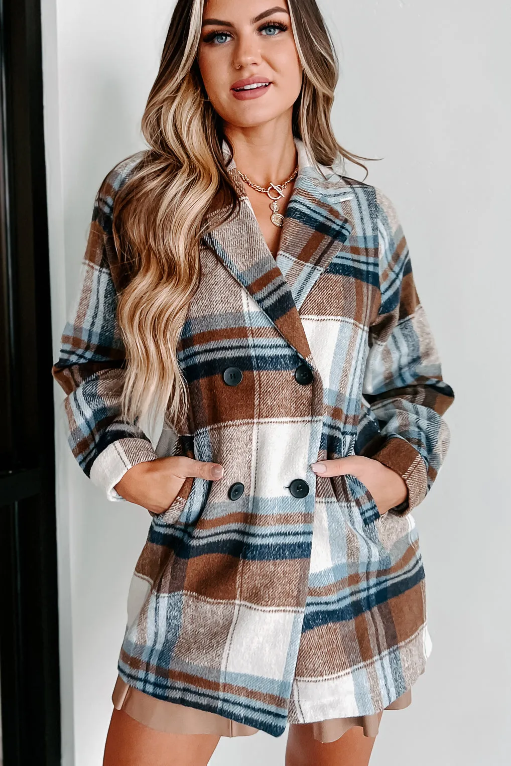My Charming Self Plaid Blazer Shacket (Blue/Brown)
