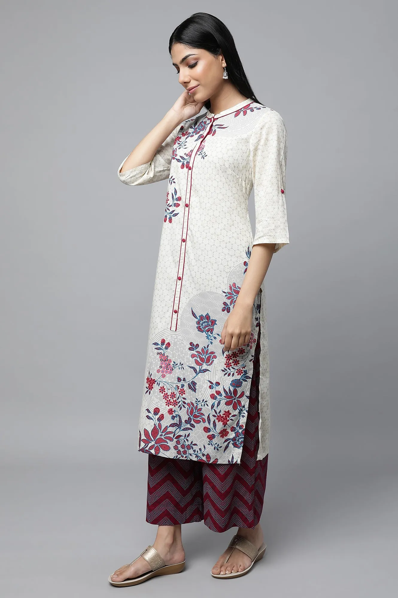 Natural Printed kurta with Culottes Set