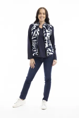 Navy Printed Cord Reversible Vest By Orientique