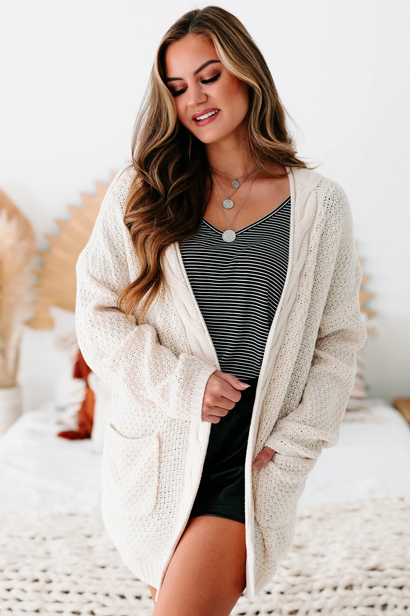 Nothing Lasts Forever Cable Knit Cardigan (Natural)