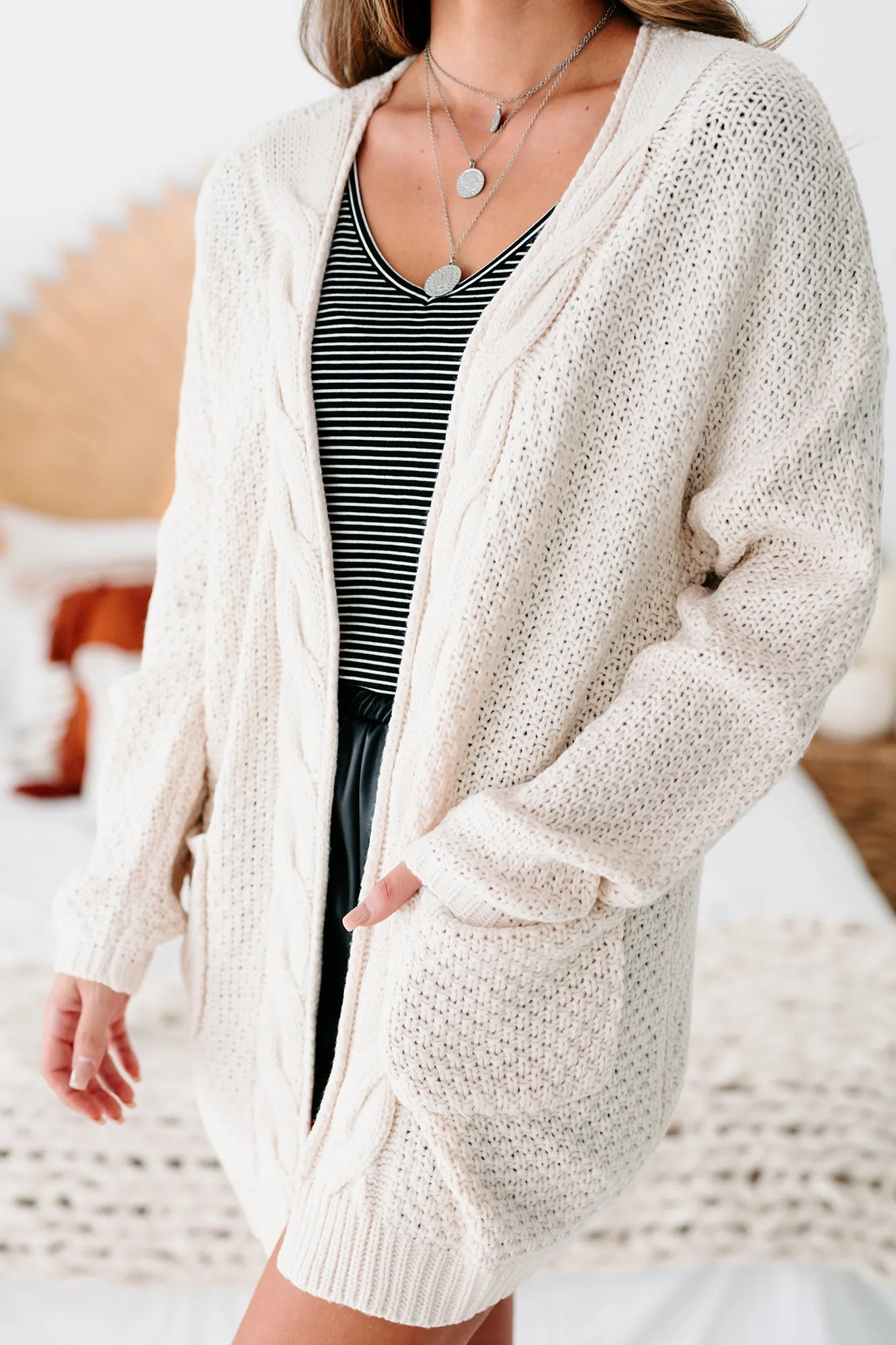 Nothing Lasts Forever Cable Knit Cardigan (Natural)